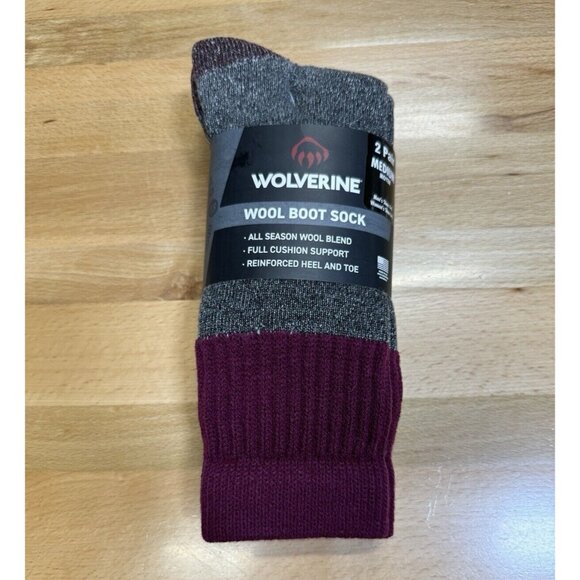 Wolverine Women's Wool Boot Socks sz M Medium 6-9 MAROON 2 Pairs - Picture 6 of 6